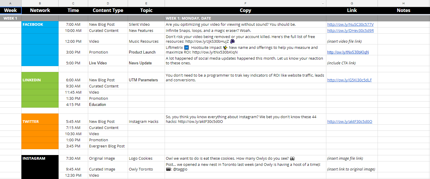 Social Media Content Calendar